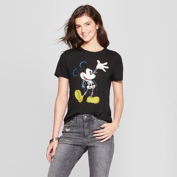 Disney Tops - Disney Mickey Mouse Halloween Skeleton Glow Tee